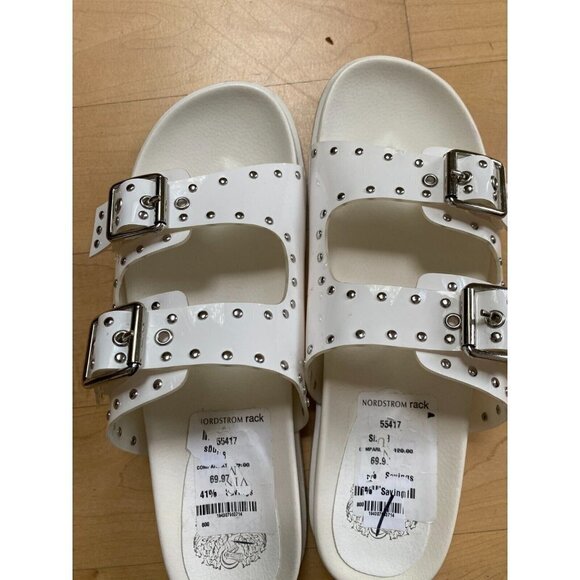 VINCE Camuto "Pavey" 2-band studded slide sandals Women size 8 Buckles - Picture 8 of 8